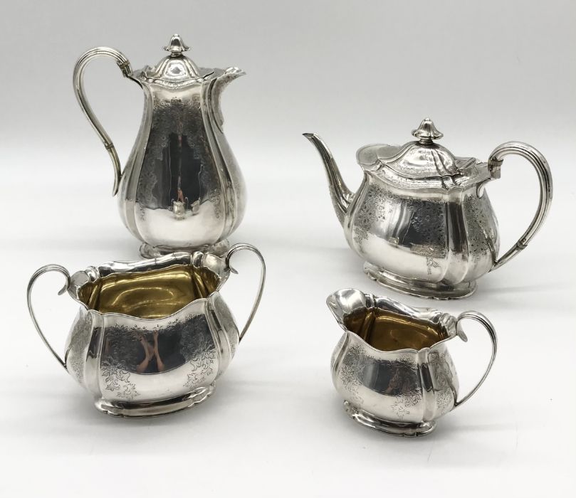 A hallmarked silver four piece tea set by Batty & Sons, dated Sheffield 1905, total weight 1708g (