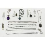 A collection of 925 silver pendants and chains
