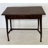 An antique mahogany ladies writing desk with single drawer - Labelled for Walter Carter