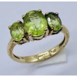 A tourmaline three stone ring set in 9ct gold