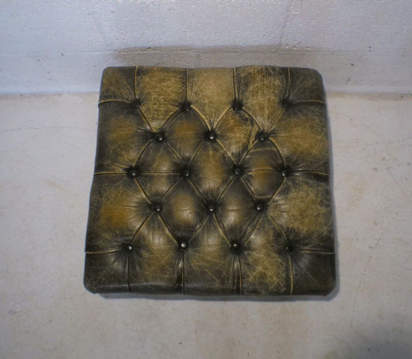 A Victorian green leather upholstered footstool. - Image 4 of 5