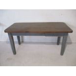 A part painted rustic pine farmhouse table with single drawer, length 152cm, width 71cm, height