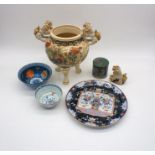 A quantity of oriental ceramics, including Satsuma, cloisonné etc, some with character marks.