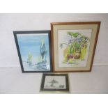Three framed pictures including a sailing scene signed Kastreq etc