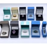 A collection of boxed 925 silver rings