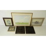 A quantity of various framed pictures, including a watercolour of landscape scene, a watercolour