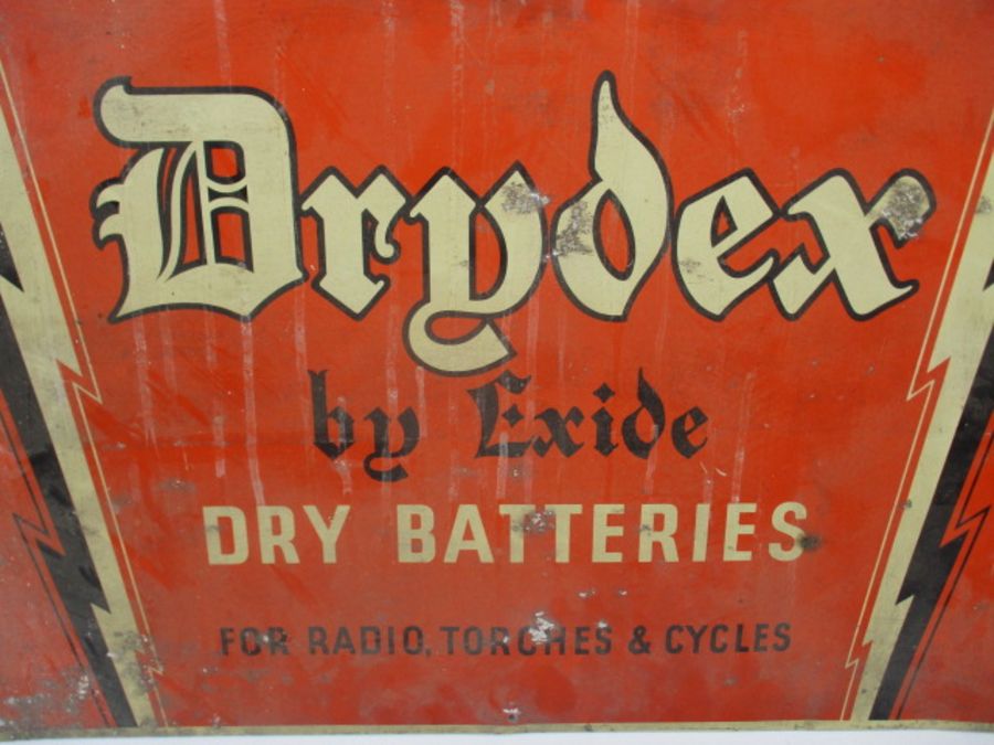 A vintage Drydex by Exide Dry Batteries tin plate advertising sign - height 43cm, width 62cm - Image 2 of 8