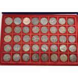 Seven trays of mainly UK pre-decimal coinage along with a small assortment of other worldwide