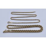 Two 9ct gold rope necklaces, total weight 11.9g