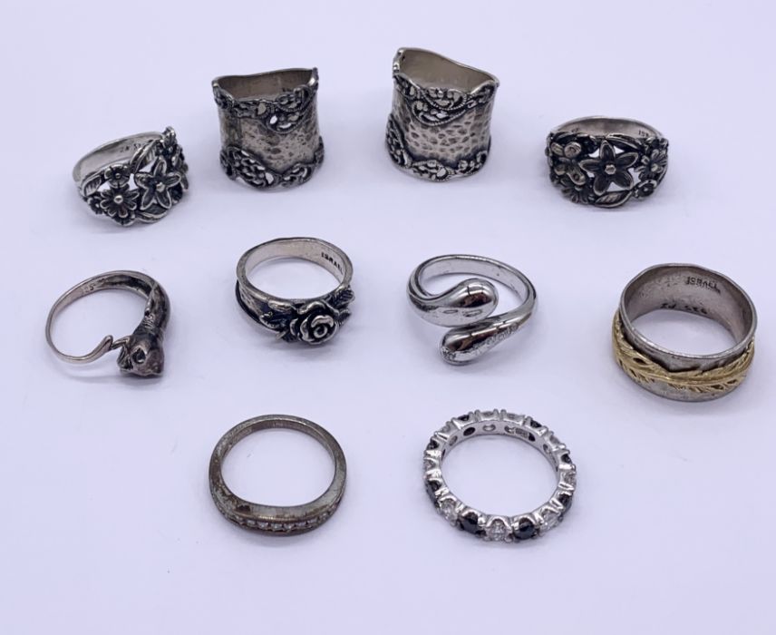 A collection of eight 925 silver rings along with two other 925 rings