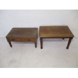 Two mahogany coffee tables, one with a single drawer.