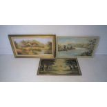 Three large framed oil paintings of landscape scenes, signatures include Les D Jarson and Douglas H.