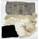 A collection of antique lace, beadwork etc.