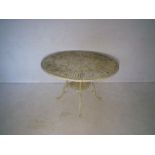 A white painted metal bistro table, diameter 105cm.