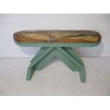 A rustic handmade part painted bench. Approximate measurements 108cm x 48cm, height 60cm