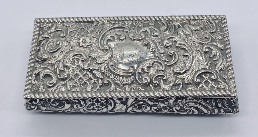 A hallmarked silver repousse box, length approx 11.75cm - Image 3 of 3