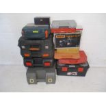 A selection of tools including a Challenge belt sander, Grinder accessories, a Power Devil angle