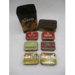 A small collection of vintage tins including Lambert & Butler, Player's Gold Leaf Navy Cut, Bisto