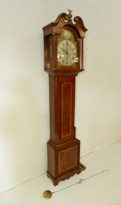 A Georgian inlaid mahogany eight day longcase clock with fusee movement. Silvered dial engraved with - Image 3 of 9