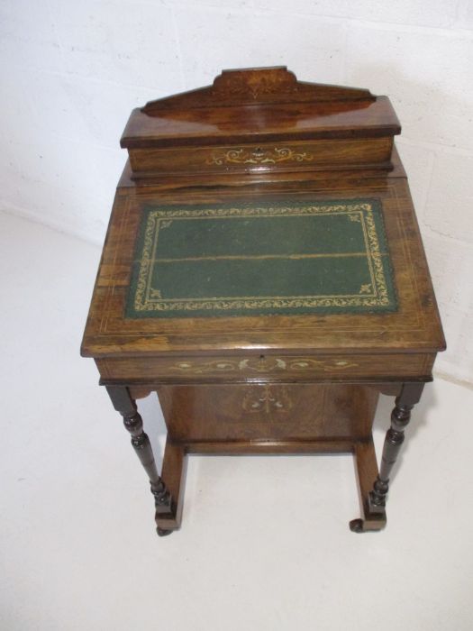 An Edwardian inlaid rosewood davenport. - Image 2 of 10