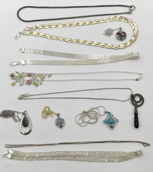 A collection of eleven 925 silver chains and necklaces, total weight 117.8g