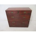 A Georgian mahogany campaign chest of five drawers, with brass fittings, A/F, length 91cm, height