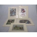 A collection of five unframed prints including two relating to horse racing and three advertising