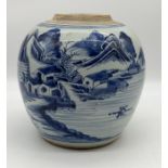 An 18th/19th Century blue and white Chinese ginger jar showing traditional scenes