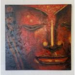 A large acrylic on canvas depicting Buddha 100cm x 100cm