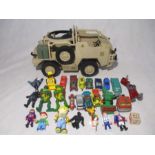 An Action Man style vehicle by HM Armed Forces, along with a small selection of die-cast vehicles (