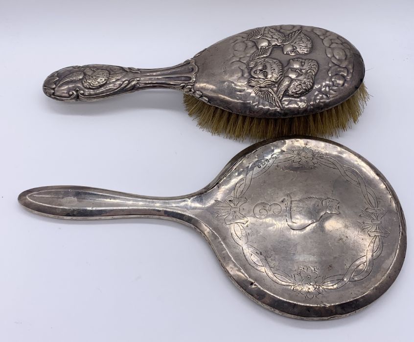 A small collection of hallmarked silver items including brush and mirror, coffee spoons and a common - Image 2 of 3