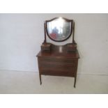 An Edwardian inlaid mahogany dressing table, length 89cm, height 152cm.