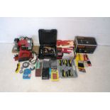 A quantity of power tools and tools, including a Challenge 730W belt sander, two Power Devil Orbital