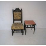 An oak framed hall chair, with carved decoration and upholstered seat, along with an Edwardian