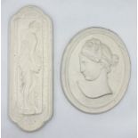 Two classical style plaster wall plaques