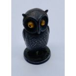 A turn of the century Sampson Mordan & Co. silver desk seal in the form of an owl with glass eyes,