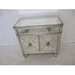 A mirrored low side cabinet, with single drawer and cupboard under, length 75cm, height 74cm.