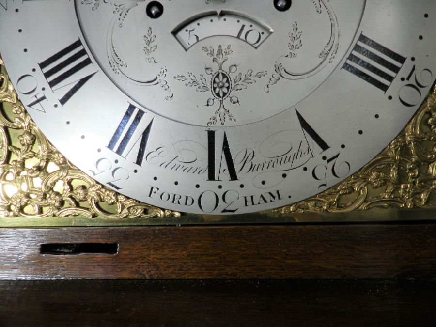 A Georgian inlaid mahogany eight day longcase clock with fusee movement. Silvered dial engraved with - Image 5 of 9