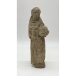 An antique bath stone church niche statue of St Francis of Assisi - Possible museum stamp to base.
