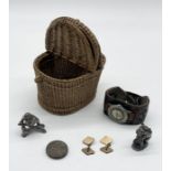 A small collection of items including WAPW pewter figures, military style Colgor watch, gold