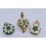 Three 9ct gold pendants set with opals and tourmalines, total weight 3.7g