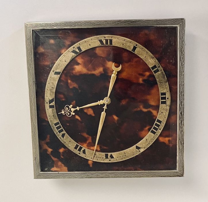 A hallmarked silver and tortoise shell clock, Adie Bros. Birmingham 1925 - Image 3 of 3