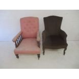 An Edwardian Salon chair along with an armchair on cabriole legs.