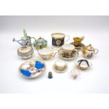 A mixed lot, comprising of various ceramic cabinet cups, including a Royal Crown Derby Imari pattern