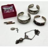 A small collection of 925 jewellery along with two SCM Eastern bangles and a Butler & Wilson