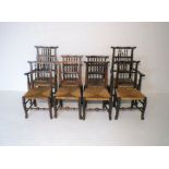 A set of eight antique oak country chairs, with rush seating, including two carvers, two A/F.