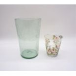 A Victorian etched glass vase, along with another smaller glass vase with painted floral