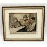 "Conversation Piece" an early watercolour by Michael Morgan dated 1942 from the artist's personal