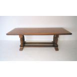 A walnut refectory table, 8ft x 3ft.