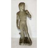 A weathered resin garden statue of David - Height 130cm